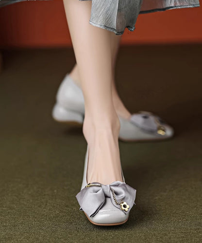 French Fashion Grey Bow Splicing Penny Loafers QK032