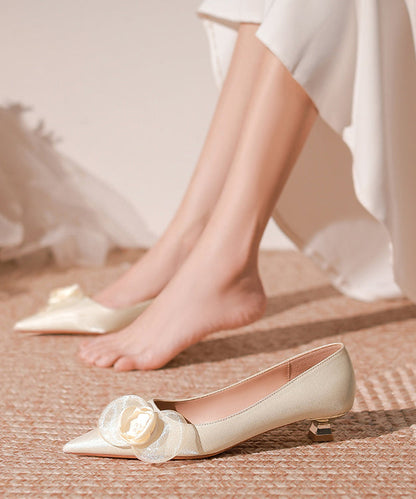 Champagne Toe Pointed Heels Floral Splicing French Kitten