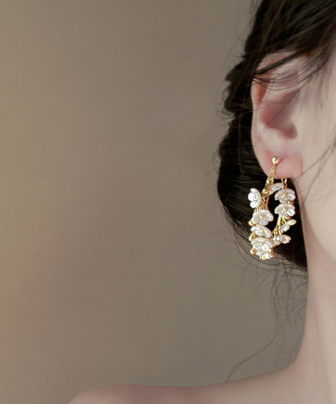 Gold Earrings Copper Floral Overgild French Hoop Tassel