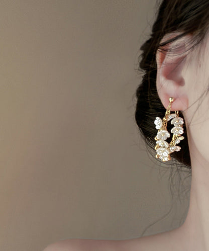 Gold Earrings Copper Floral Overgild French Hoop Tassel