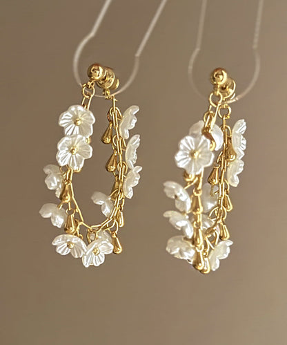 Gold Earrings Copper Floral Overgild French Hoop Tassel