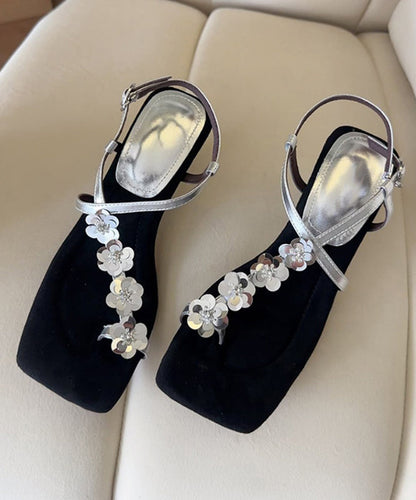 Wedge Sandals Leather Gold Faux French Heels Floral