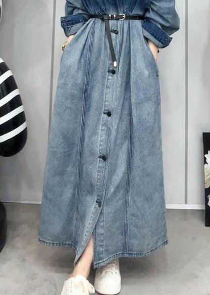 French Gradient Color Button Pockets Denim Shirts Dresses Long Sleeve GEM579