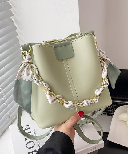 Bucket French Green Calf Linked Chain Bag Leather