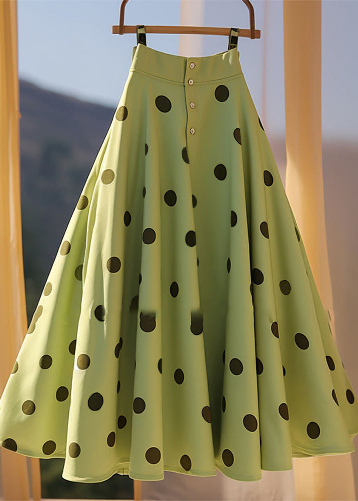 Green A Dot Print French Skirt Summer Line Chiffon
