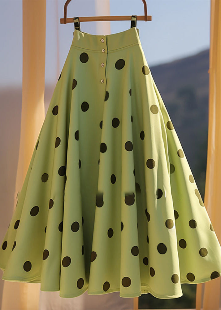 Green A Dot Print French Skirt Summer Line Chiffon