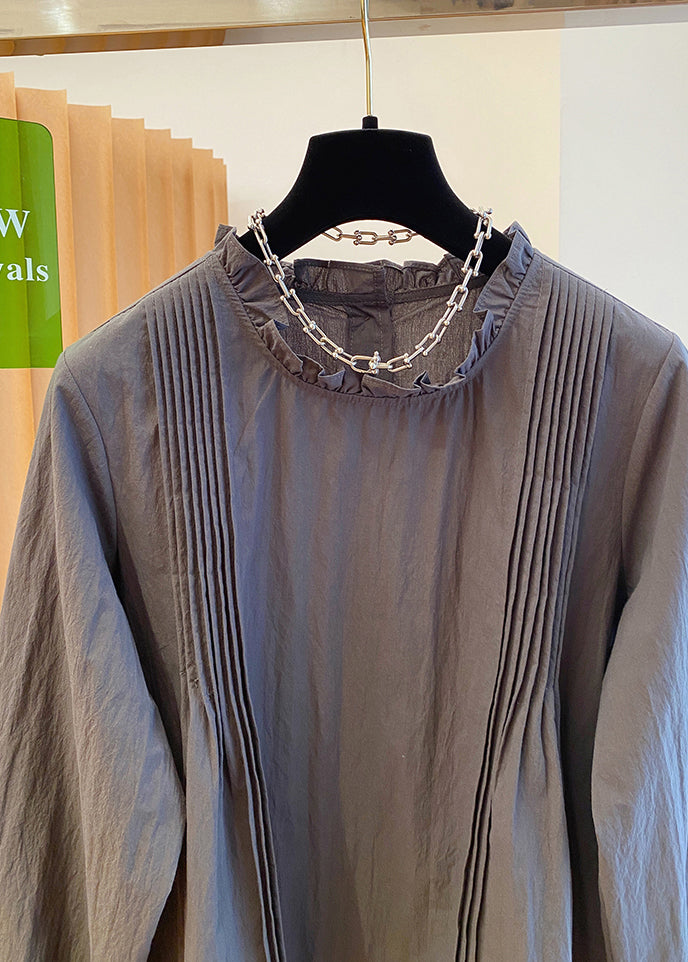 Patchwork Fall Grey Cotton Ruffled Shirt French