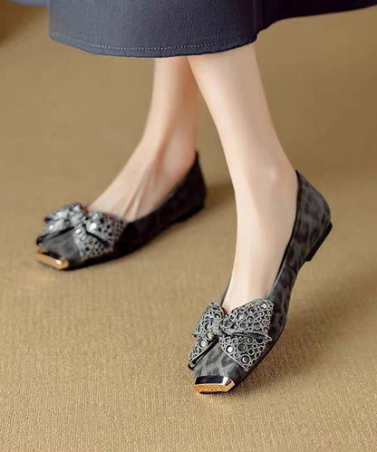 Shoes Splicing Suede Grey Women For Flat Zircon French Bow