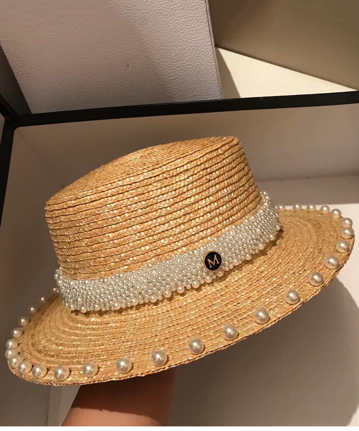 Handmade Hat Pearl Woven Vacation French Straw