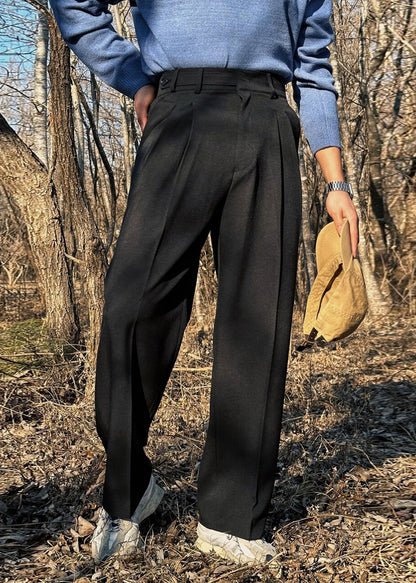 Pockets Solid Pants Fall Waist French High Khaki Mens Spandex