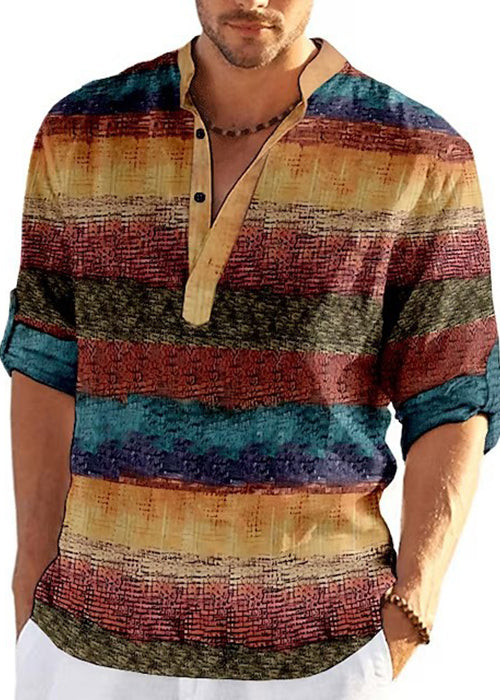 Fall Shirts Plaid Men's Collar Stand Cotton Khaki French T