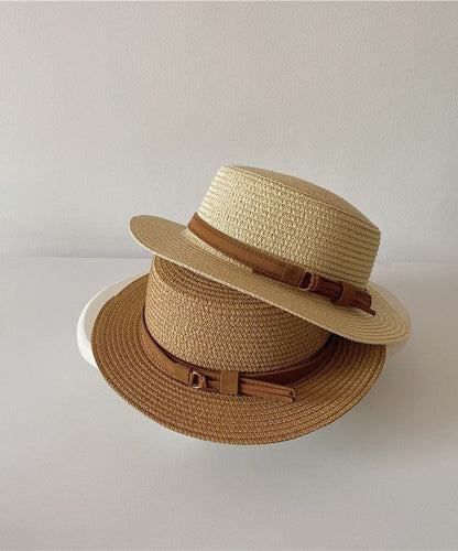 Flat Sun French Hat Straw Cloche Khaki Woven Top
