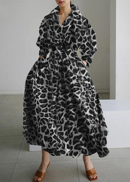 Exra Print French Hem Leopard Cotton Spring Dresses Holiday Large