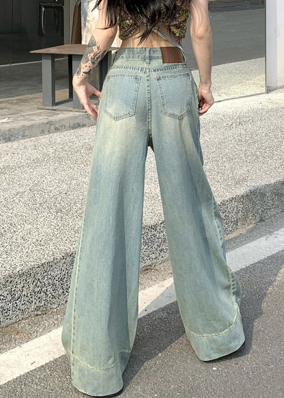 Pantalon large taille haute bleu clair avec poches pour l'été PP011