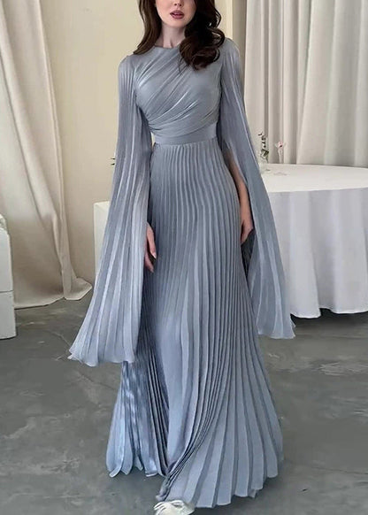 Light French Cotton Party Dress Wrinkled Waist Blue High Spring