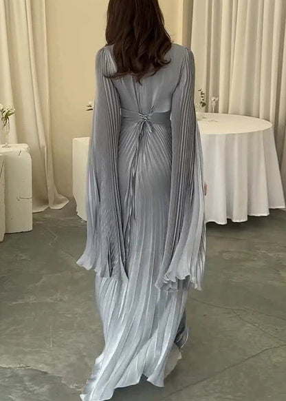 Light French Cotton Party Dress Wrinkled Waist Blue High Spring