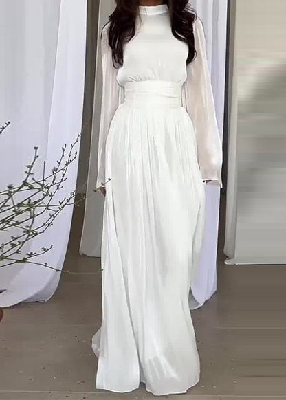 Blue Dresses Long Light Patchwork Spring French Wrinkled Silk