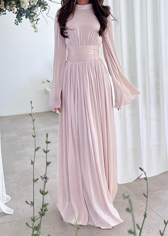 Blue Dresses Long Light Patchwork Spring French Wrinkled Silk