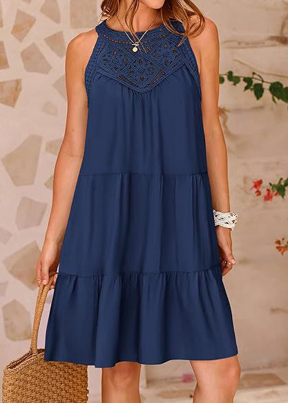 Dress Hollow Navy Sleeveless Cotton Out A French Line