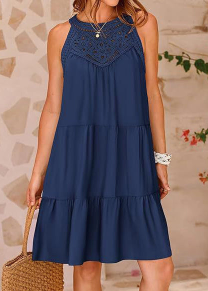 Dress Hollow Navy Sleeveless Cotton Out A French Line
