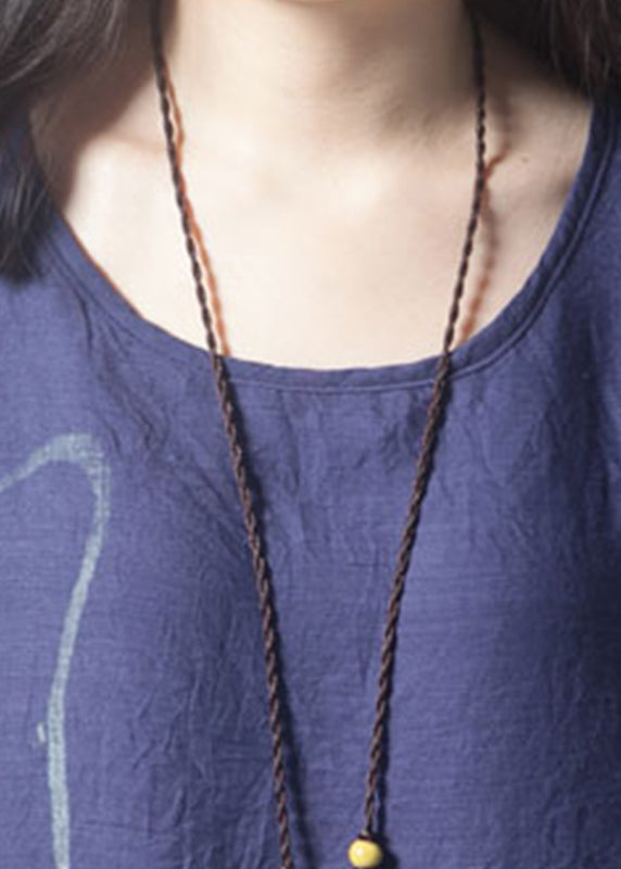 Navy Summer French Linen Oversized Layered Print Dress