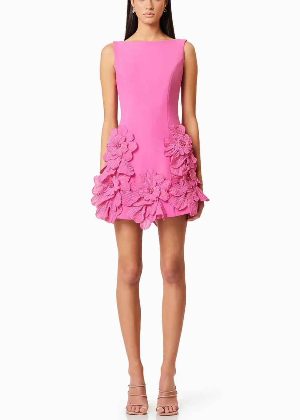 Solid Pink Cotton Dresses French Mini Summer Floral