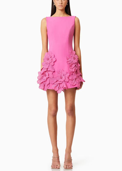 Solid Pink Cotton Dresses French Mini Summer Floral