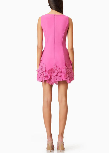 Solid Pink Cotton Dresses French Mini Summer Floral