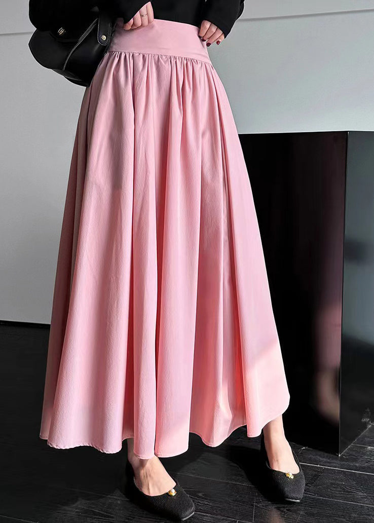 French Pink High Waist Cotton Pleated Skirt Spring QQ1038