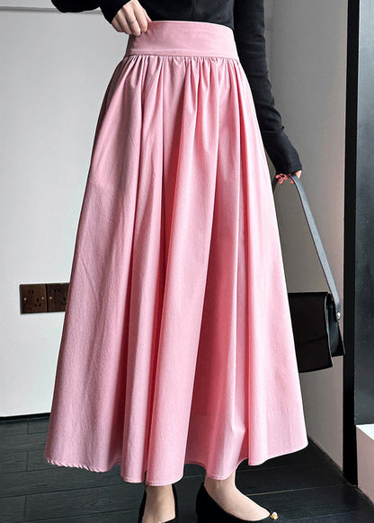 French Pink High Waist Cotton Pleated Skirt Spring QQ1038