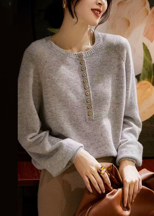 French Pink O Neck Button Cozy Knit Sweater Spring TF004