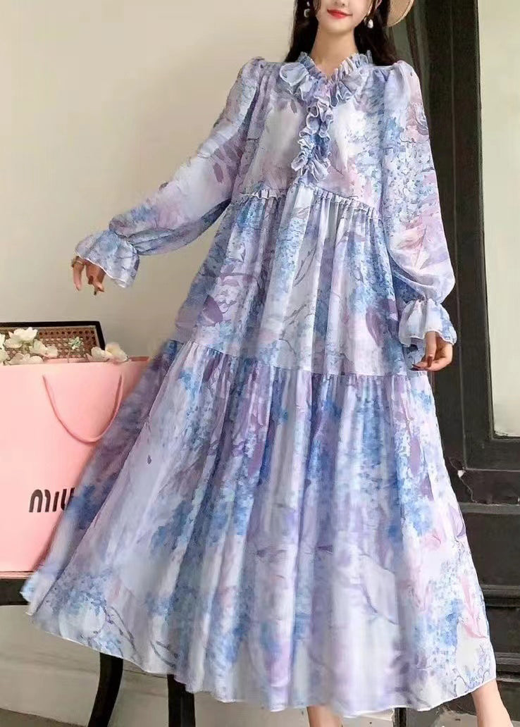 Robe de vacances en mousseline de soie à imprimé patchwork rose à volants pour l'été XX055