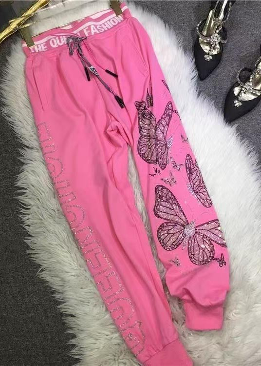 Fall French Pants Zircon Cotton Pink Butterfly