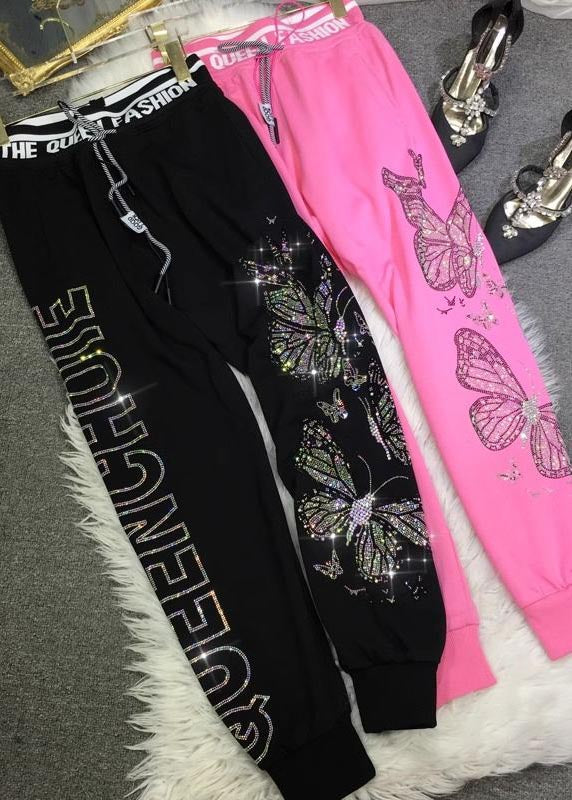 Fall French Pants Zircon Cotton Pink Butterfly