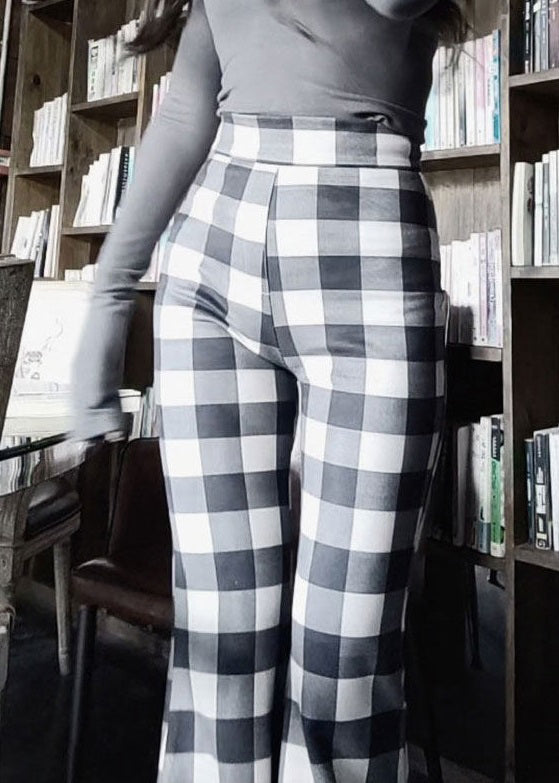 French Plaid High Waist Cotton Flared Trousers Spring ZL031