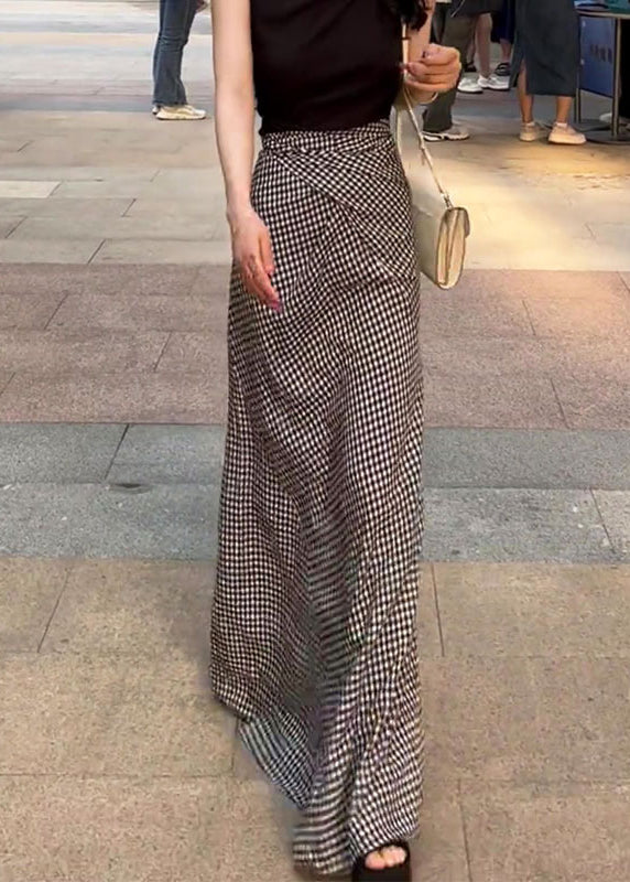 French Plaid Lace Up High Waist Cotton Maxi Skirts Summer QV055