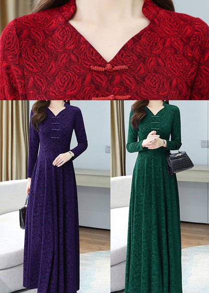 Französisches lila Jacquard-Maxikleid aus Baumwolle mit extra großem Saum, Herbst OO044