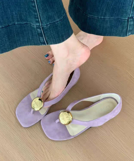 Purple Suede Flip French Wedge Splicing Flops