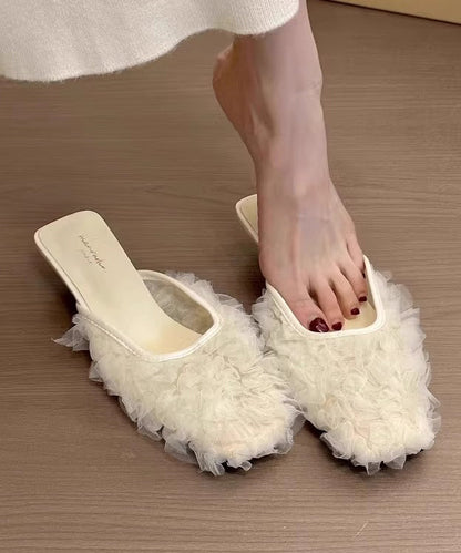 Slide Purple Wrinkled Kitten Tulle Sandals French