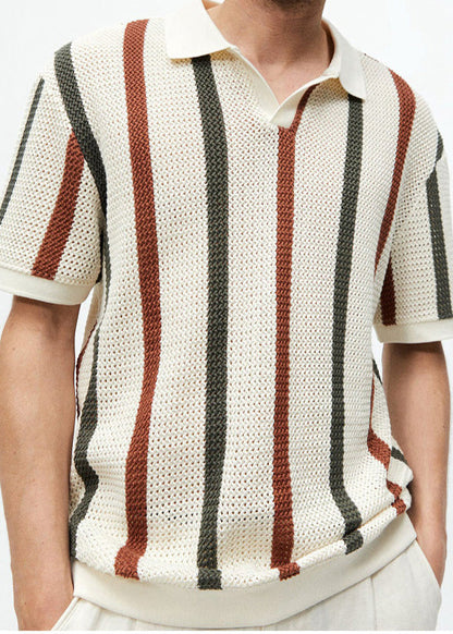 Summer Tees Men Out French Knit Hollow Rainbow Graphic Striped