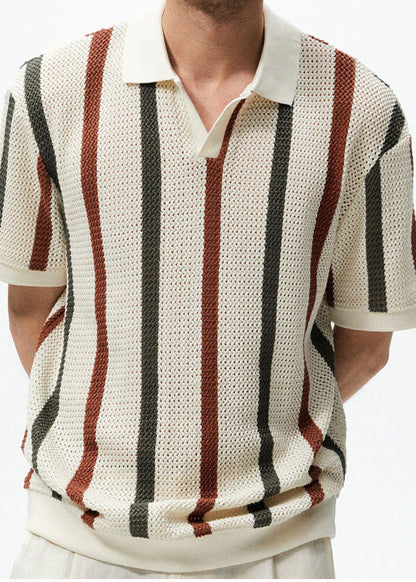 Summer Tees Men Out French Knit Hollow Rainbow Graphic Striped