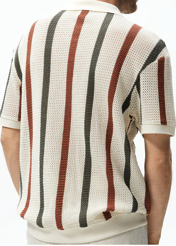 Summer Tees Men Out French Knit Hollow Rainbow Graphic Striped