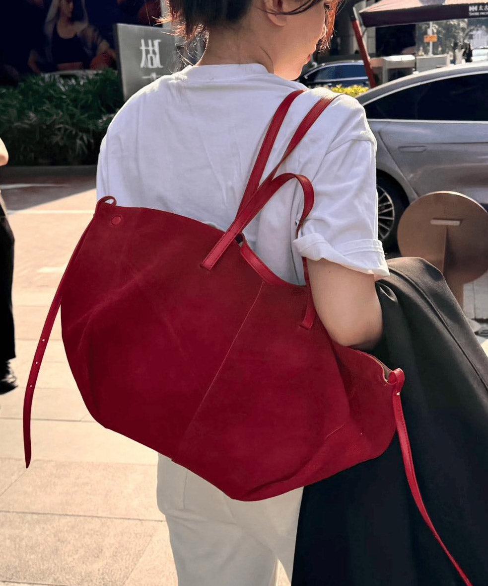 French Red Large Capacity Faux Leather Satchel Handbag QF022