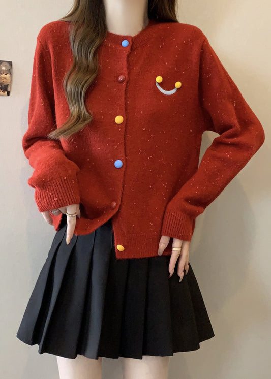 French Red O Neck Button Knit Cardigans Winter RG020