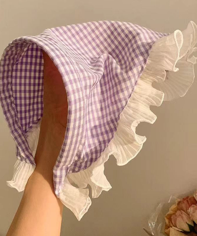 Bandeau foulard triangle en dentelle à volants à carreaux rouges français YU1006