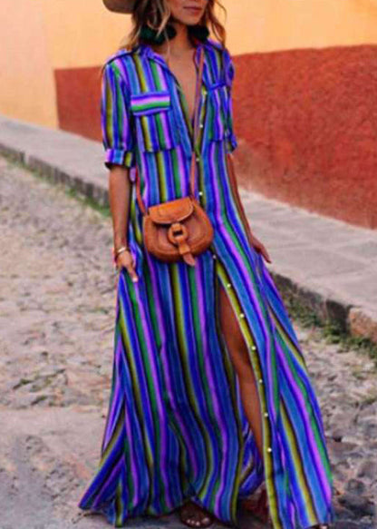 Cotton Striped Dresses Button French Red Shirts Summer