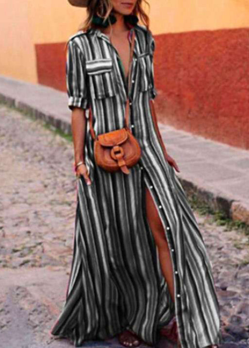 Cotton Striped Dresses Button French Red Shirts Summer