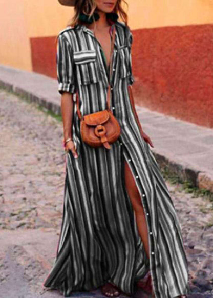 Cotton Striped Dresses Button French Red Shirts Summer