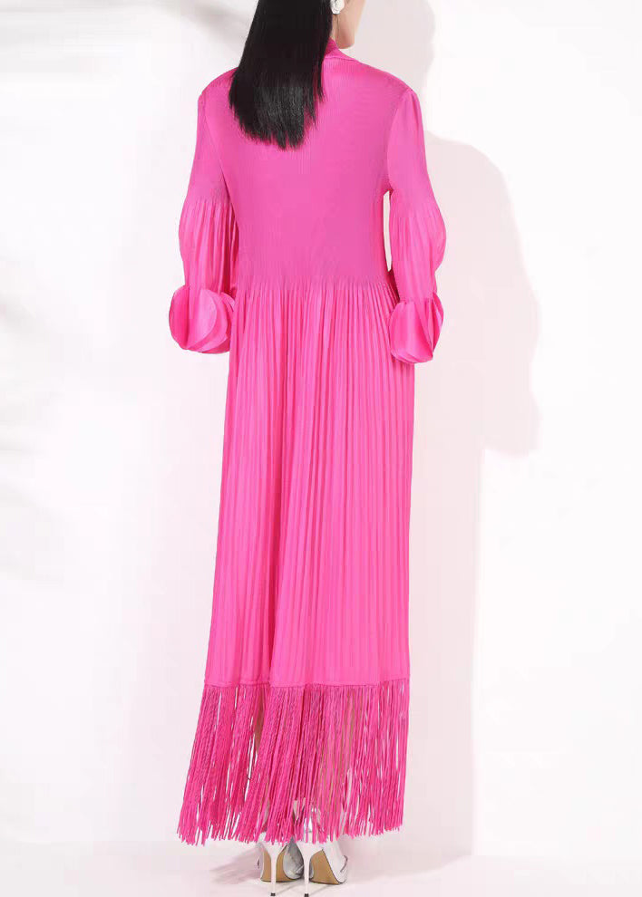 DressesFall Cotton Long Turtleneck Rose Tasseled Wrinkled French