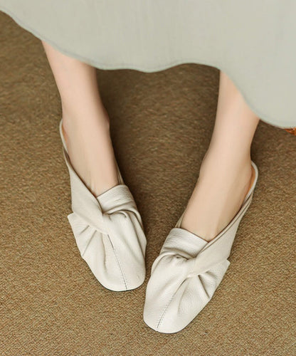 French Soft Splicing Beige Sheepskin Slide Sandals WT003